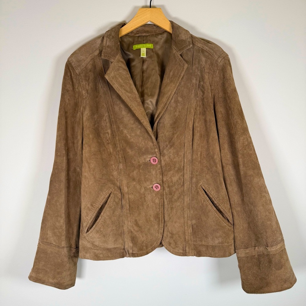 Sigrid Olsen 100% Suede Leather Button Up Down Classic Basic Jacket‎ Brown XL